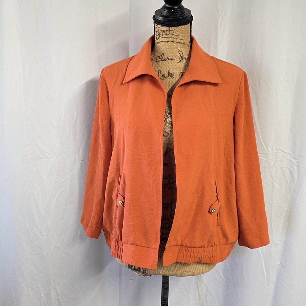 NYCC Womens L‎ Blazer Jacket Orange Open Front Collared Lightweight Chic Coastal
